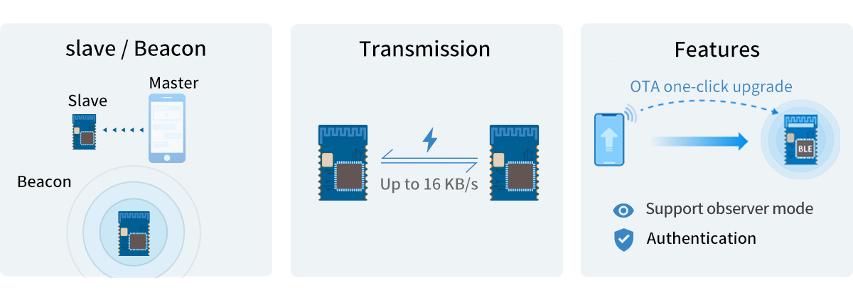 Il modulo BLE nRF52810 supporta il protocollo di trasmissione trasparente (bridge).