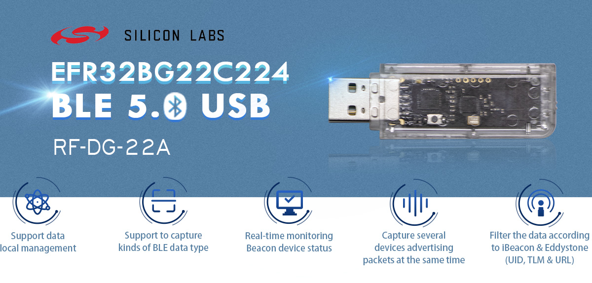Caratteristiche del gateway Bluetooth USB BLE5.0 EFR32BG22 RF-DG-22A