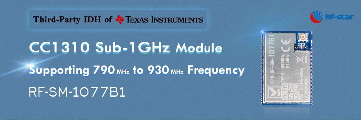 Modulo CC1310 sub-1GHz che supporta frequenze da 790 MHz a 930 MHz RF-SM-1077B1