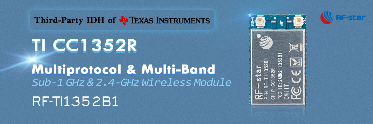Modulo wireless multiprotocollo e multibanda sub-1 GHz e 2,4 GHz TI CC1352R RF-TI1352B1
